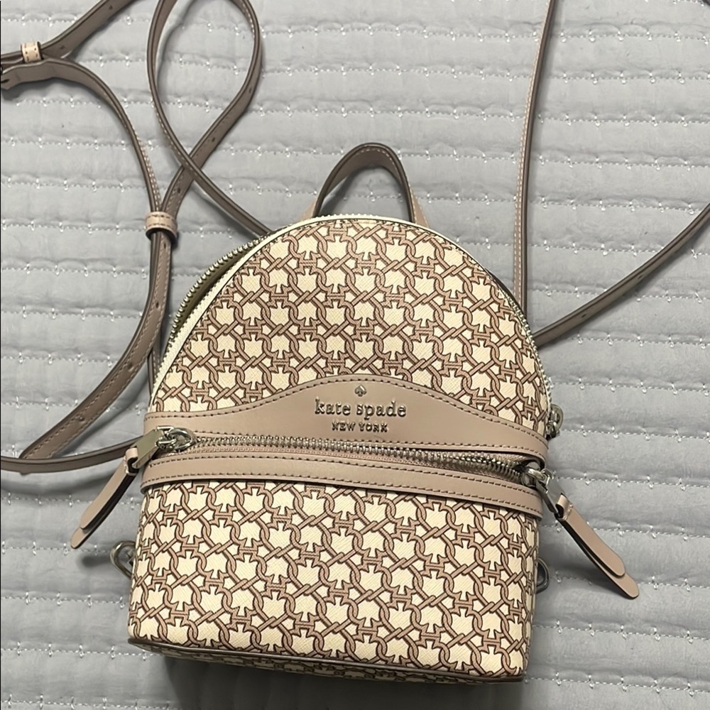 Kate Spade Cream and Brown Woven Backpack
